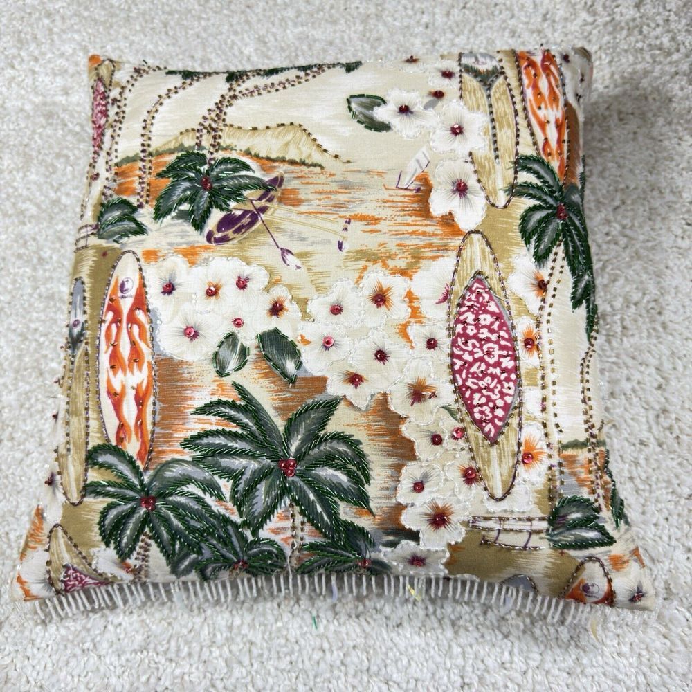 Z Gallerie‎ Pillow beaded sequined Tropical Beach Island Life 17"x17"